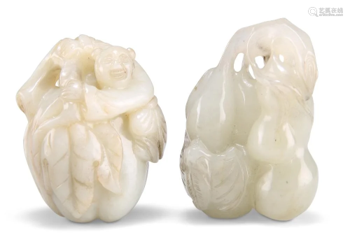 TWO CHINESE JADE GROUPS, comprising A BOY AND GOURD GROUP, c...