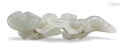 A CHINESE JADE CARVING OF SCROLLING LINGZHI FUNGUS. 2.5cm by...