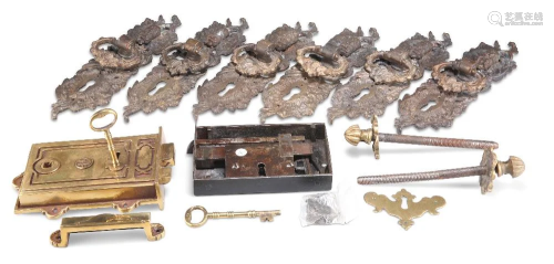 A GROUP OF 19TH AND 20TH CENTURY DOOR FURNITURE, comprising ...