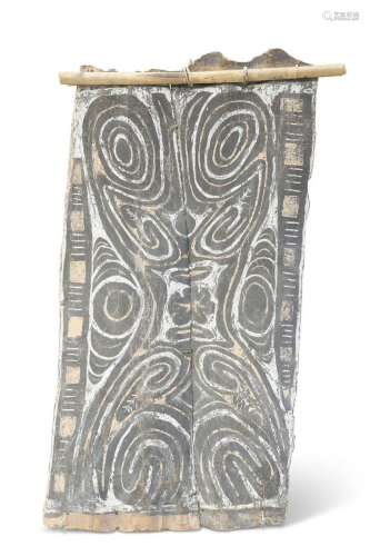 A BARK PAINTING, POSSIBLY PAPUA NEW GUINEA. 128cm high, 77cm...