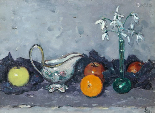 JOHN MILLER (1911-1975), "SNOWDROPS AND FRUIT", si...