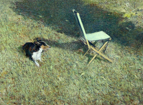 DAVID TINDLE (BORN 1932), DOG AND CHAIR, gallery labels vers...