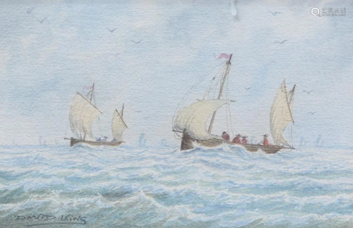 DAVID KING (20TH CENTURY), SAILING SHIPS NEAR WHITBY HARBOUR...