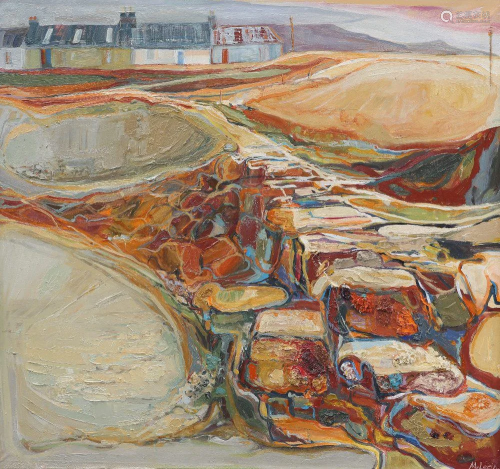 PENNY MCLEAN, COASTAL COTTAGES, signed lower right, oil on c...