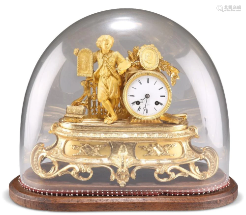A 19TH CENTURY FRENCH GILT-METAL MANTEL CLOCK, SIGNED HRY MA...