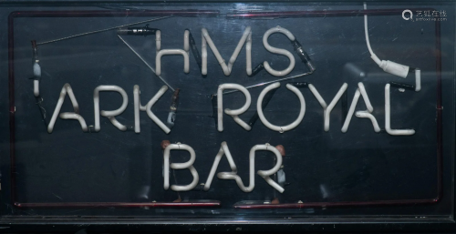 AN ILLUMINATED 'HMS ARK ROYAL / BAR' HANGING SIGN,...