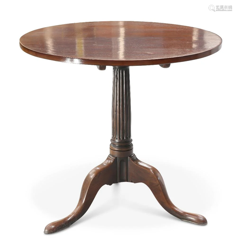 A GEORGE III MAHOGANY TILT-TOP TRIPOD TABLE, the circular to...