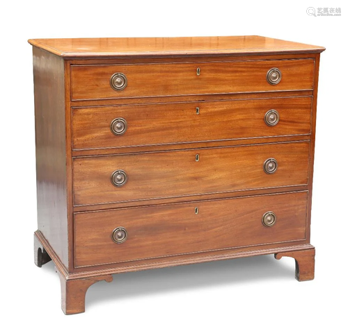 A GEORGE III MAHOGANY CHEST OF DRAWERS, the rectangular top ...