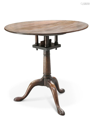 A GEORGE III MAHOGANY TILT-TOP TRIPOD TABLE, the circular to...