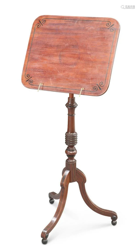 A REGENCY MAHOGANY AND EBONY ADJUSTABLE MUSIC STAND, the adj...