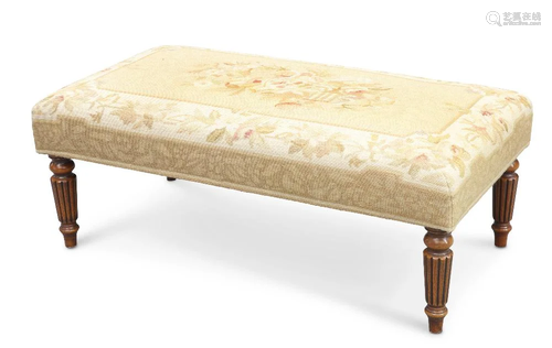 A REGENCY-STYLE NEEDLEWORK UPHOLSTERED STOOL, rectangular, w...