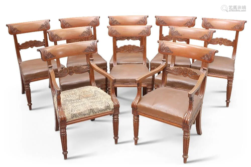 A SET OF TEN WILLIAM IV MAHOGANY DINING CHAIRS, including tw...