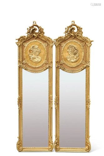 A PAIR OF PERIOD-STYLE GILT-COMPOSITION MIRRORS, each moulde...