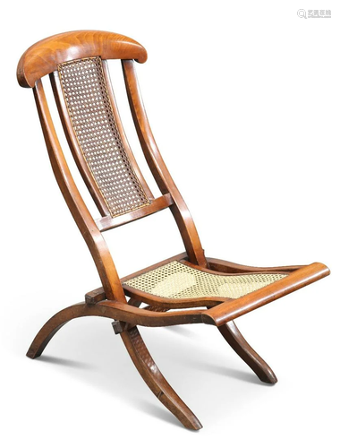 A MAHOGANY AND CANEWORK FOLDING CAMPAIGN CHAIR, 19TH CENTURY...