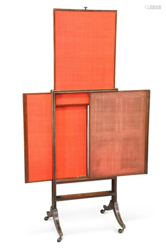 A 19TH CENTURY MAHOGANY FIRESCREEN, the moulded rectangular ...