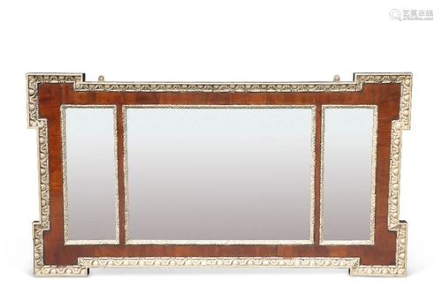 A 19TH CENTURY PARCEL-GILT MAHOGANY MIRROR, the rectangular ...