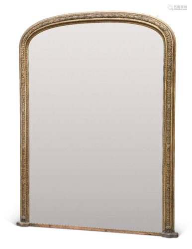 A LARGE 19TH CENTURY GILT-COMPOSITION OVERMANTEL MIRROR, the...