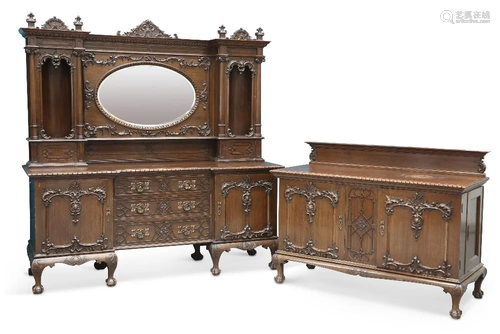 A VICTORIAN OAK MIRROR-BACK SIDEBOARD, of large proportions,...