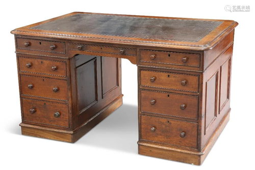 A VICTORIAN MAHOGANY PARTNERS DESK, the moulded rectangular ...