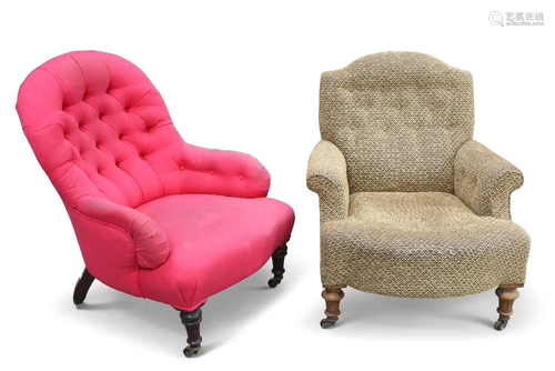 TWO VICTORIAN BUTTON-BACK COUNTRY HOUSE CHAIRS, the first wi...