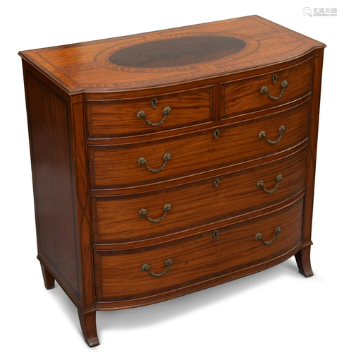 AN EDWARDIAN INLAID SATINWOOD BOW-FRONT CHEST OF DRAWERS, th...