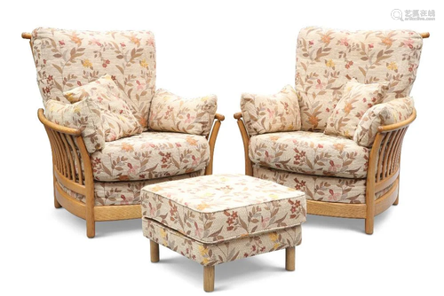 A PAIR OF ERCOL 'RENAISSANCE' LIGHT ELM LOUNGE CHA...