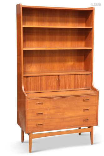 A DANISH TEAK WALL UNIT, STAMPED BM, with adjustable shelves...