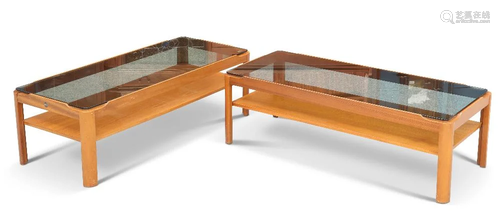 A PAIR OF TEAK AND GLASS-TOPPED COFFEE TABLES, CIRCA 1970S, ...