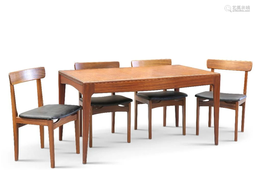 A 1970S DANISH TEAK DINING TABLE AND FOUR CHAIRS, the table ...