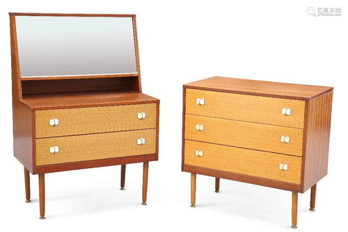 TWO 1950S CHESTS OF DRAWERS, the first with sliding glazed t...