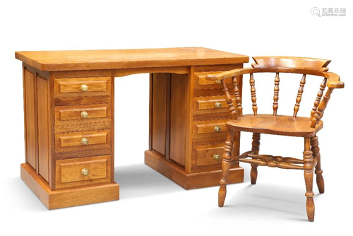 A CRYER CRAFT ELM DESK AND CAPTAIN'S CHAIR, the desk wi...