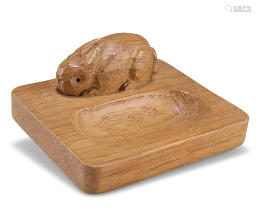 PETER HEAP, A RABBITMAN OAK PIN TRAY, the rectangular base w...