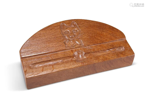 LYNDON HAMMELL, A CAT AND MOUSE MAN OAK PEN TRAY, the rectan...