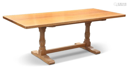 BOB HUNTER, A WRENMAN OAK REFECTORY DINING TABLE, the adzed ...