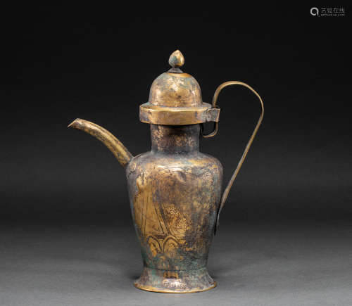 Chinese liao dynasty silver gilt wine pot