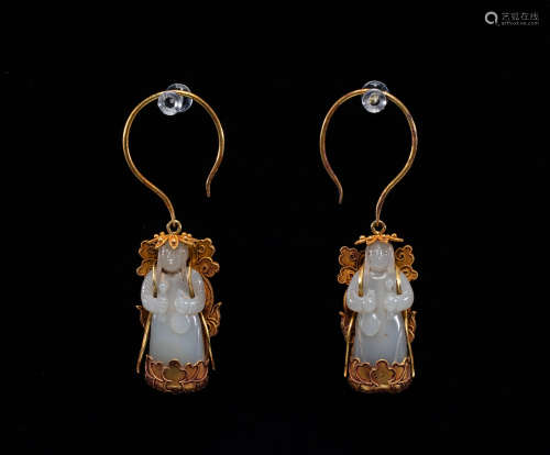 Chinese Liao Dynasty Hetian jade gilt earpiece