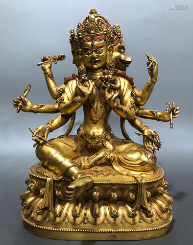 Chinese Qing Dynasty bronze gilt Buddha statue