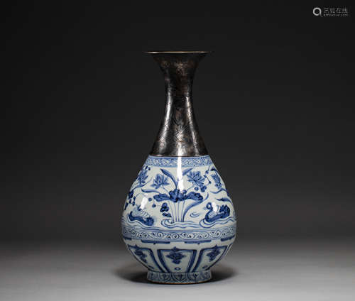 Chinese Yuan Dynasty blue and white jade spring vase