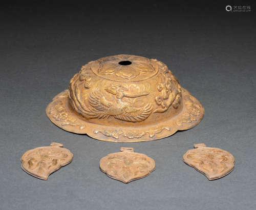 Chinese liao dynasty silver gilt ornaments