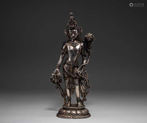 Chinese silver Buddha statue of qing Dynasty