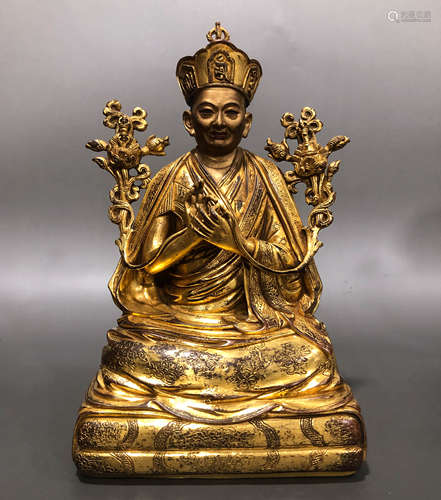 Chinese Qing Dynasty bronze gilt Buddha statue