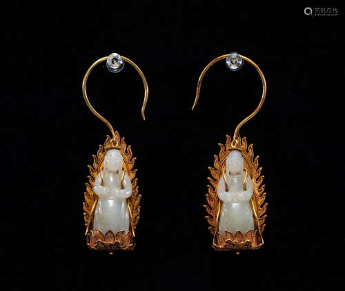 Chinese Liao Dynasty Hetian jade gilt earpiece