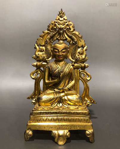 Chinese Qing Dynasty bronze gilt Buddha statue