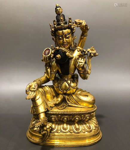 Chinese Qing Dynasty bronze gilt Buddha statue