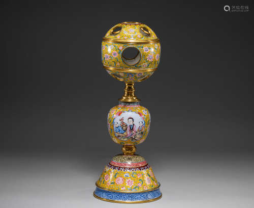 Chinese qing Dynasty enamelled bronze figure lamp
