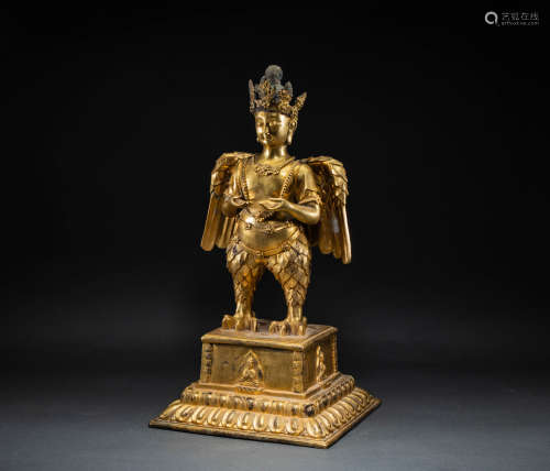 Chinese Liao dynasty gilt bronze Garoula Buddha statue