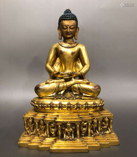 Chinese Qing Dynasty bronze gilt Buddha statue