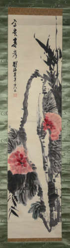 Chinese Peony Painting, Hanging Scroll, Liu Haisu Mark