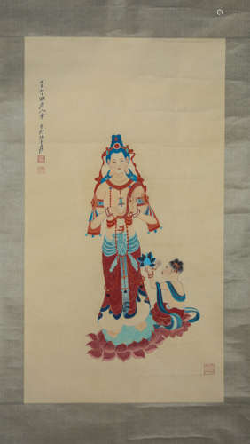 Chinese Bodhisattva Painting, Ink And Color On Paper, Zhang ...