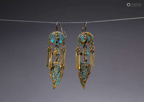 A Pair Of Gilt Bronze Enamel Pendants